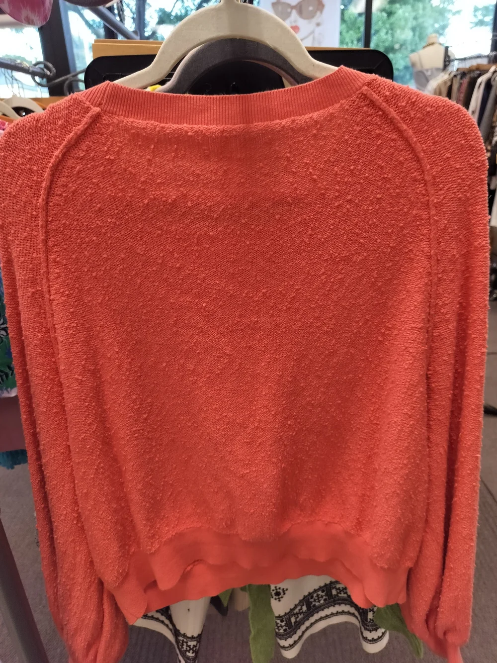Free People Bright Orange Scoop-Neck Textured Pullover